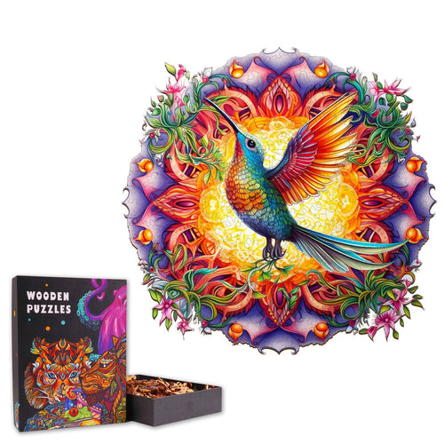 Flying Hummingbird & Mandala - Wooden Jigsaw Puzzle