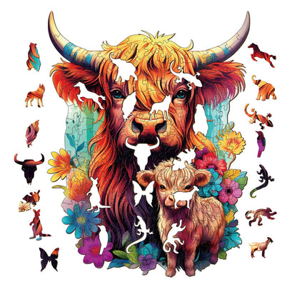 Highland Cattle Family  - Wooden Jigsaw Puzzle