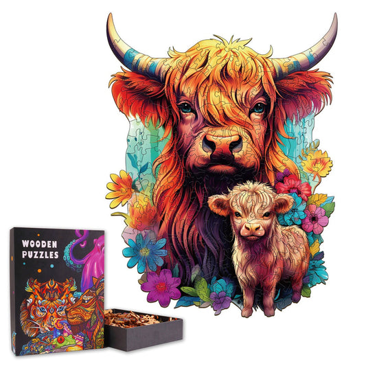 Highland Cattle Family  - Wooden Jigsaw Puzzle