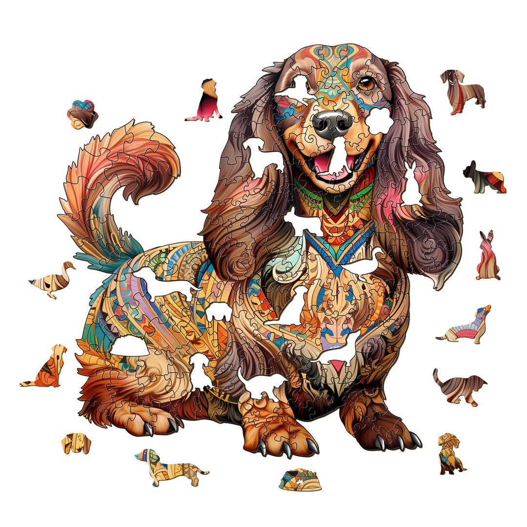 Long-haired Dachshund - Wooden Jigsaw Puzzle