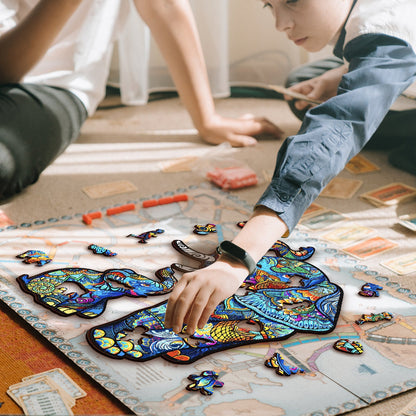 Mama Elephant With Her Baby - Wooden Jigsaw Puzzle