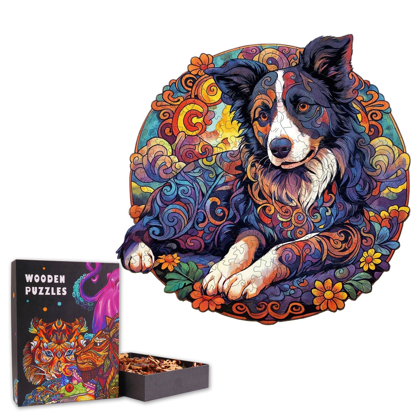 Mandala Border Collie - Wooden Jigsaw Puzzle