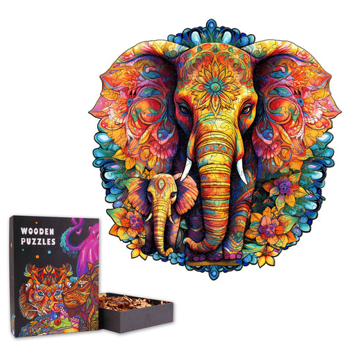 Mandala Elephant Family - Wooden Jigsaw Puzzle