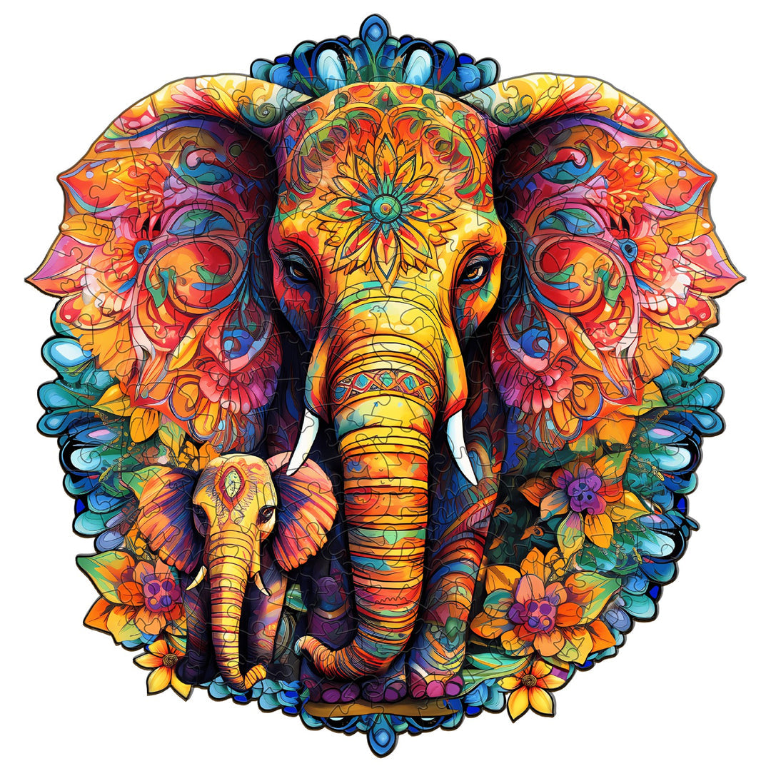 Mandala Elephant Family - Wooden Jigsaw Puzzle