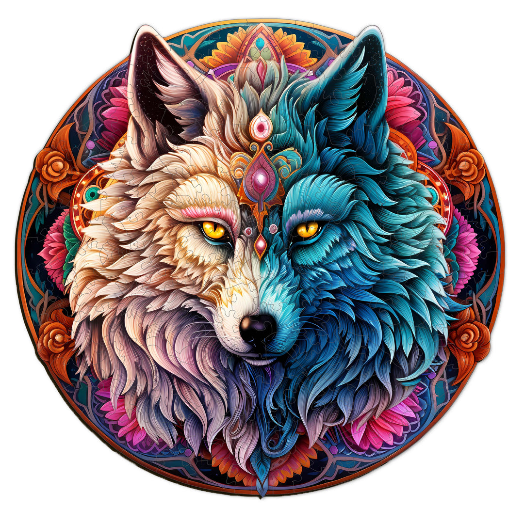 Mandala Yin-yang Wolf - Wooden Jigsaw Puzzle