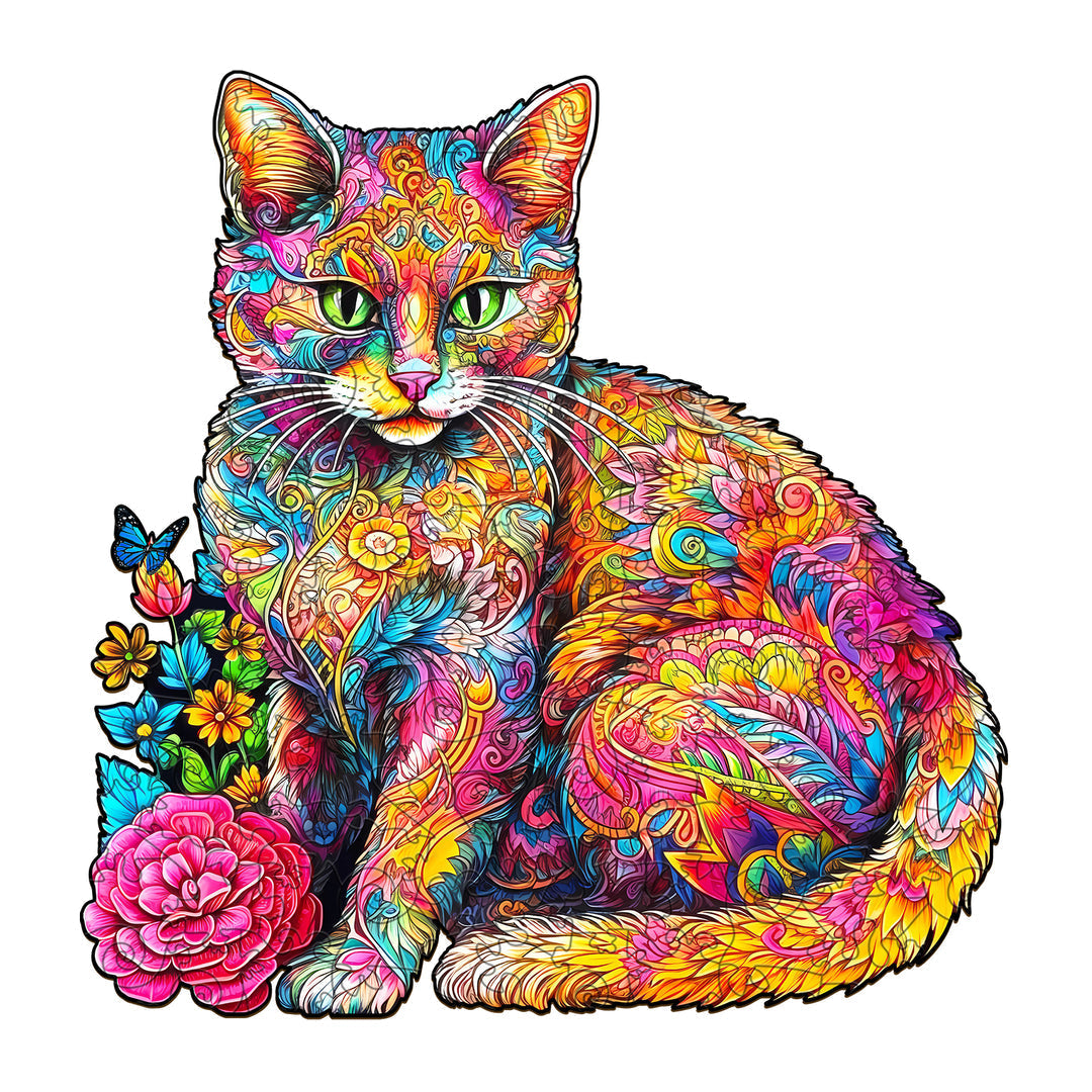 Cat & Flower - Wooden Jigsaw Puzzle