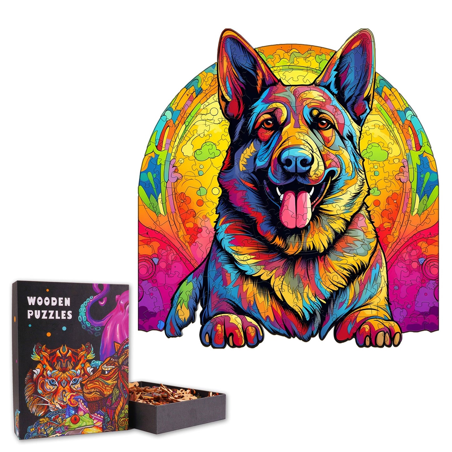 Painted German Shepherd - Wooden Jigsaw Puzzle