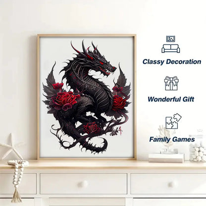 Black Dragon Rose - Wooden Jigsaw Puzzle