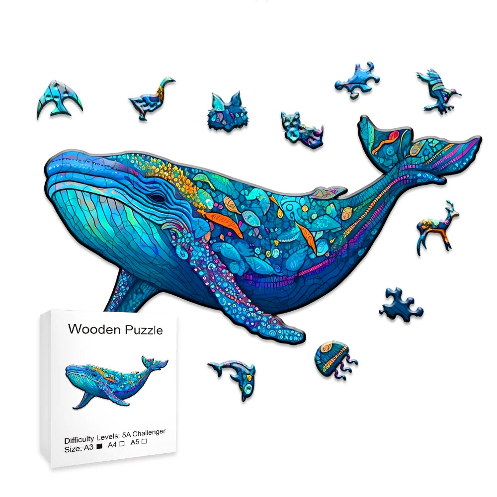 Colorful Whale - Wooden Jigsaw Puzzle