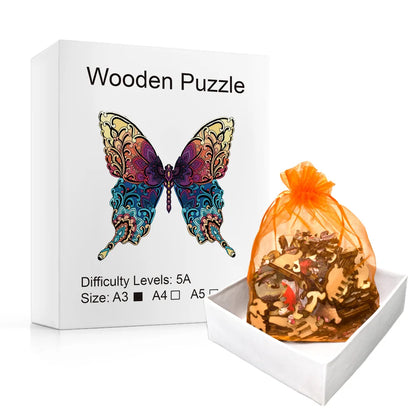 Colorful Vines Butterfly - Wooden Jigsaw Puzzle