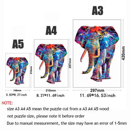 Colorful Powder Elephant - Wooden Jigsaw Puzzle