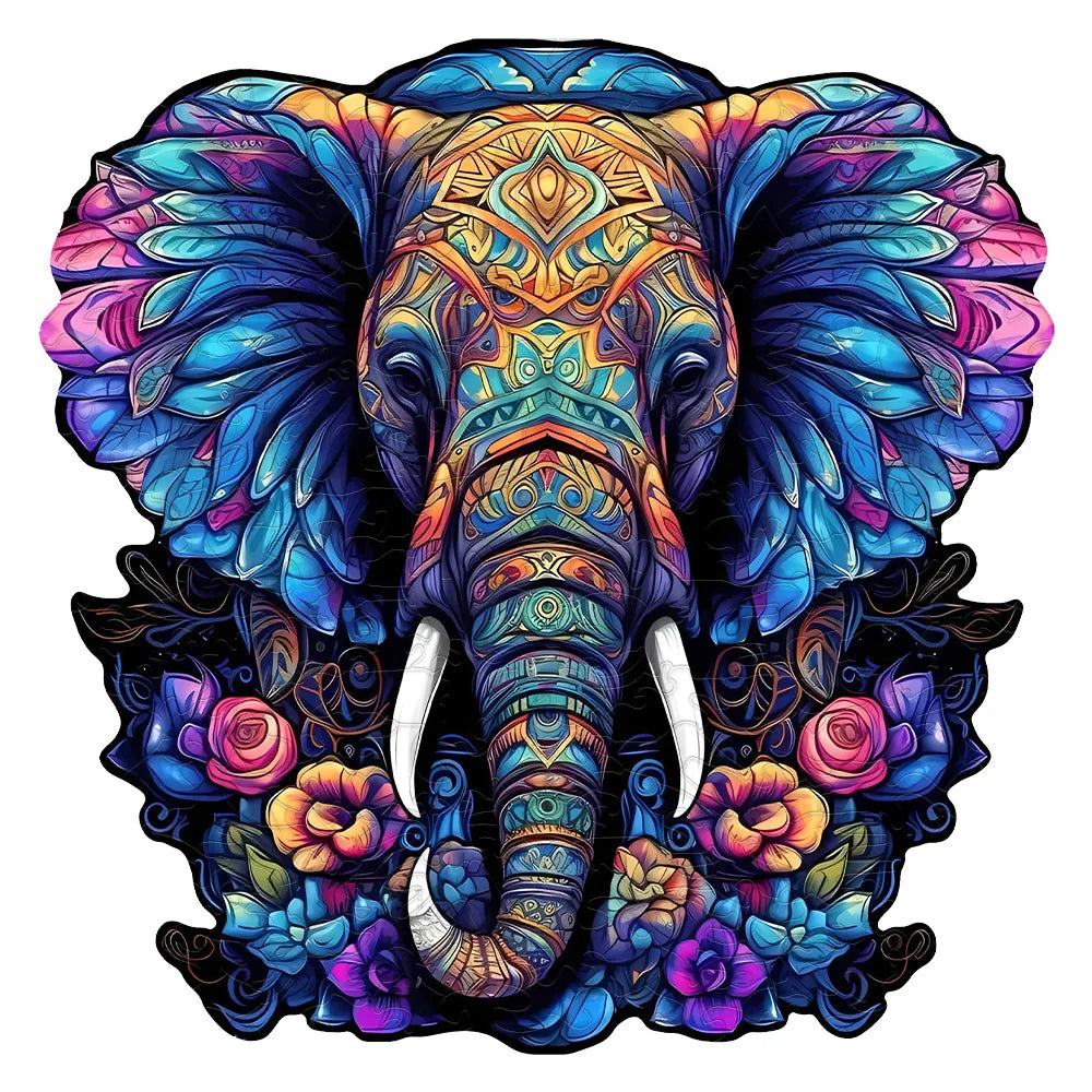 Purple Mandala Elephant - Wooden Jigsaw Puzzle