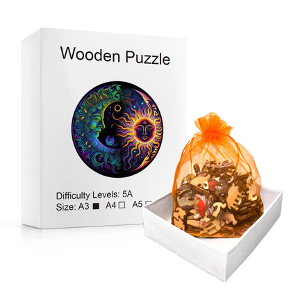 Neon Moon And Sun - Wooden Jigsaw Puzzle