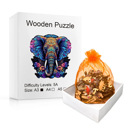 Purple Mandala Elephant - Wooden Jigsaw Puzzle