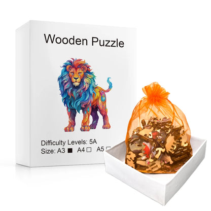 Colorful Paint Lion - Wooden Jigsaw Puzzle