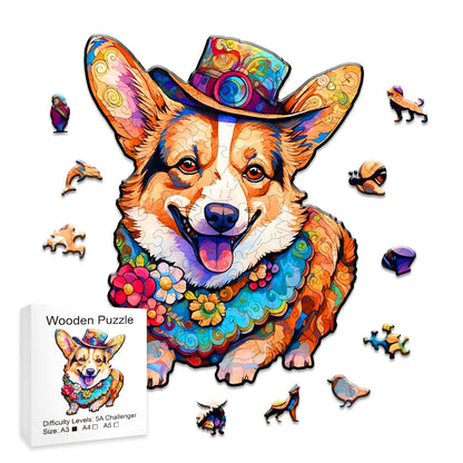 Colorful Corgi - Wooden Jigsaw Puzzle