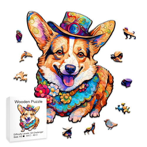 Colorful Corgi - Wooden Jigsaw Puzzle