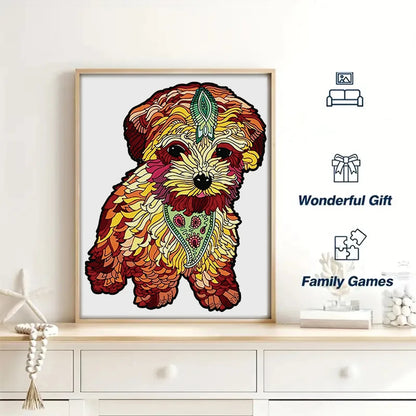 Sunflower Maltese Puppy - Wooden Jigsaw Puzzle