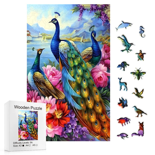 Lakeside Peacocks - Wooden Jigsaw Puzzle