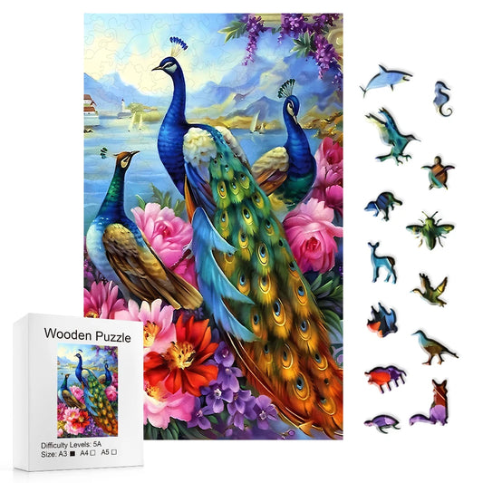 Lakeside Peacocks - Wooden Jigsaw Puzzle