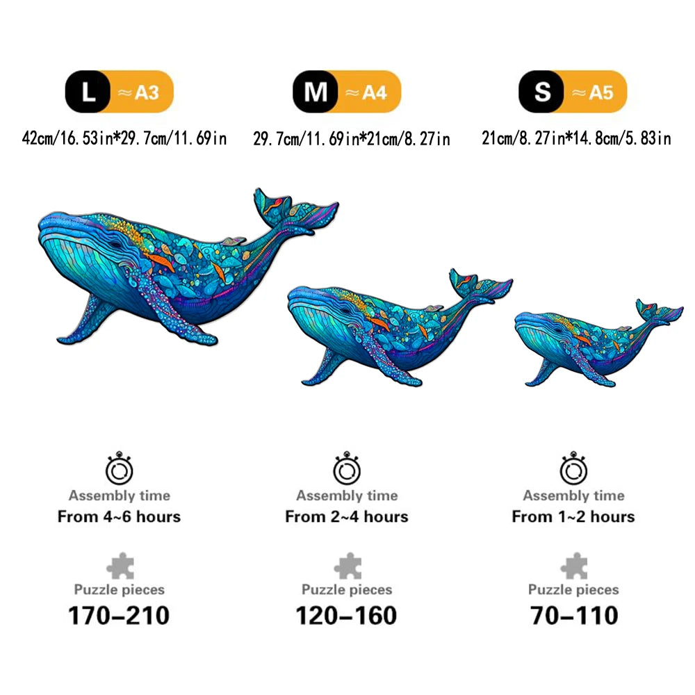 Colorful Whale - Wooden Jigsaw Puzzle