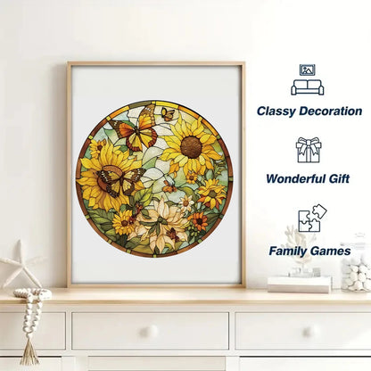 Sunflower Butterfly Circle - Wooden Jigsaw Puzzle