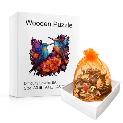 Twin Hummingbird Lovers - Wooden Jigsaw Puzzle