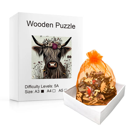 Flower Crown Cow - Wooden Jigsaw Puzzle