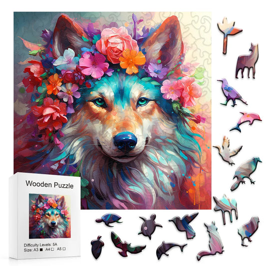 Flower Wolf - Wooden Jigsaw Puzzle