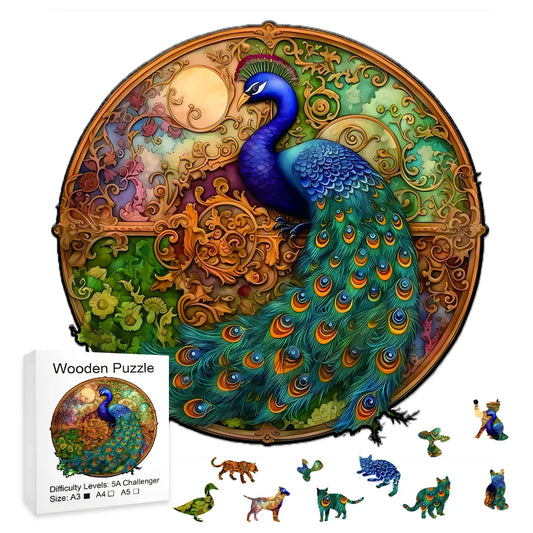 Clockwork Peacock - Wooden Jigsaw Puzzle