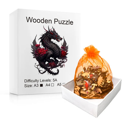 Black Dragon Rose - Wooden Jigsaw Puzzle