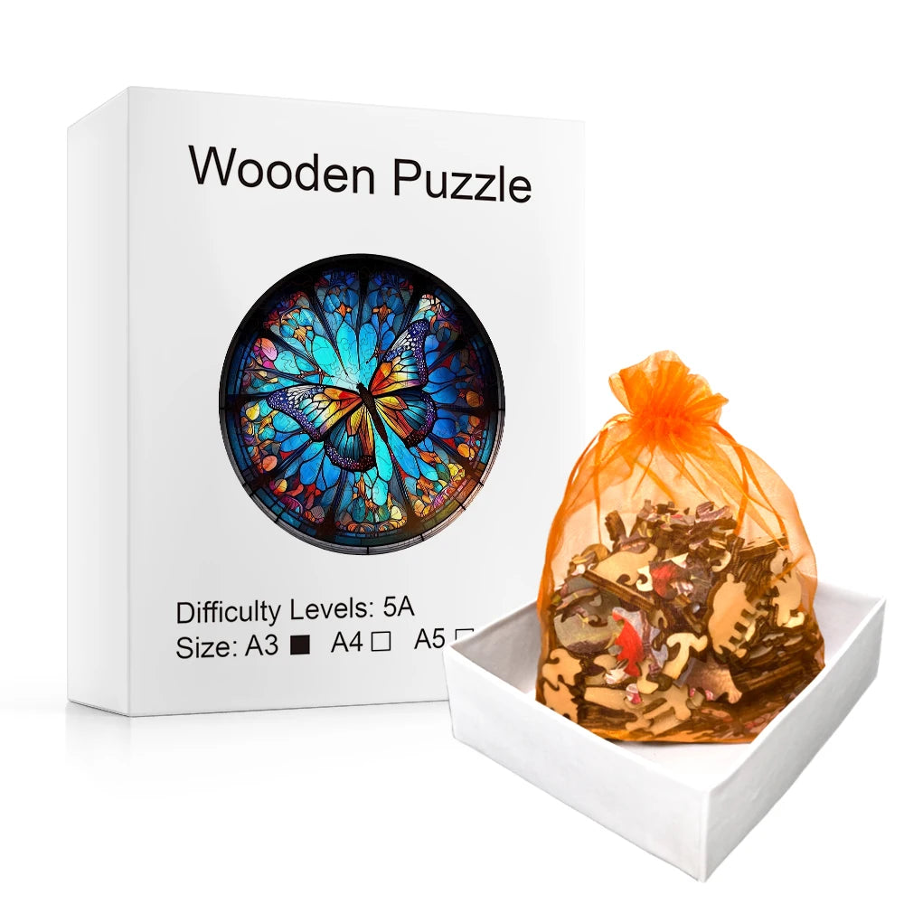 Blue Glass Butterfly - Wooden Jigsaw Puzzle