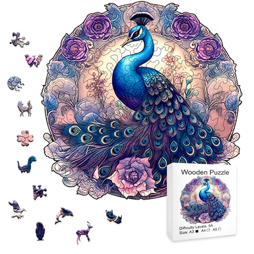 Rose Pink Peacock - Wooden Jigsaw Puzzle