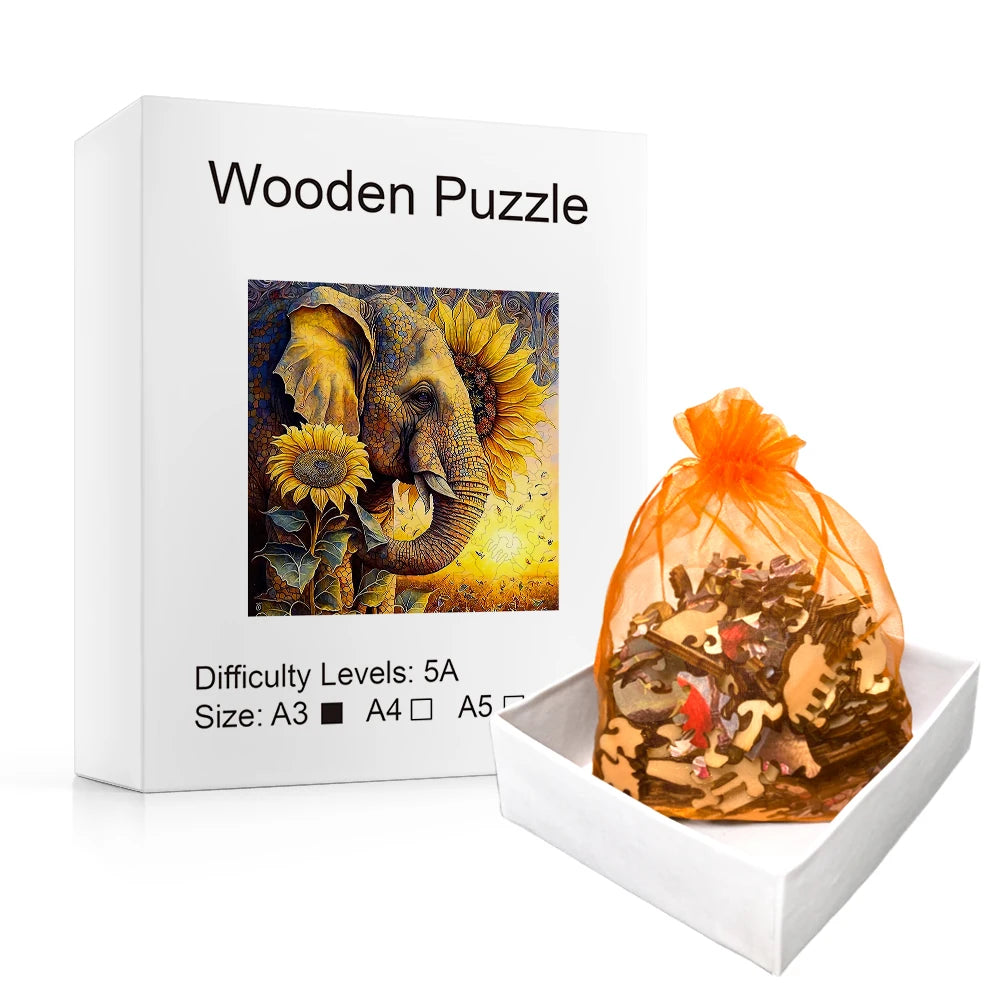 Elephant Sunflower - Wooden Jigsaw Puzzle