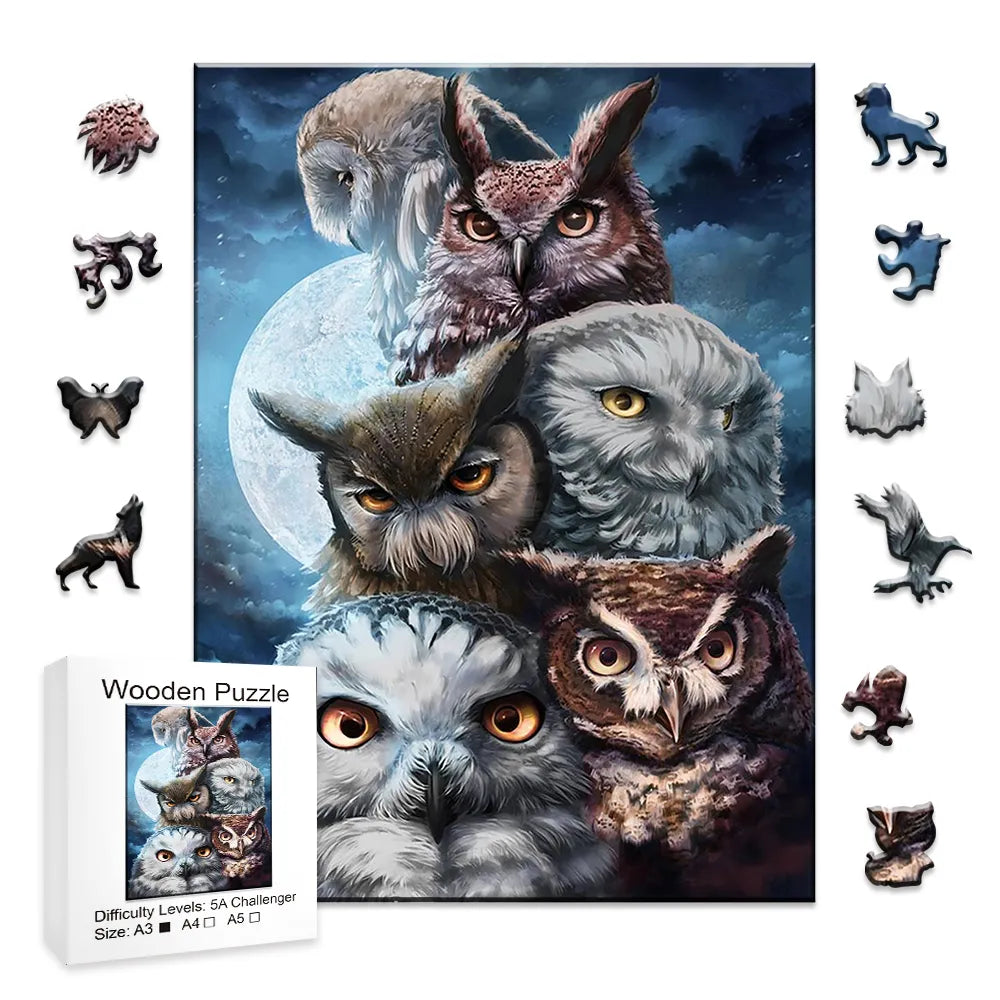 Moon Owls - Wooden Jigsaw Puzzle