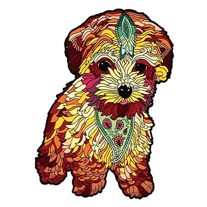 Sunflower Maltese Puppy - Wooden Jigsaw Puzzle