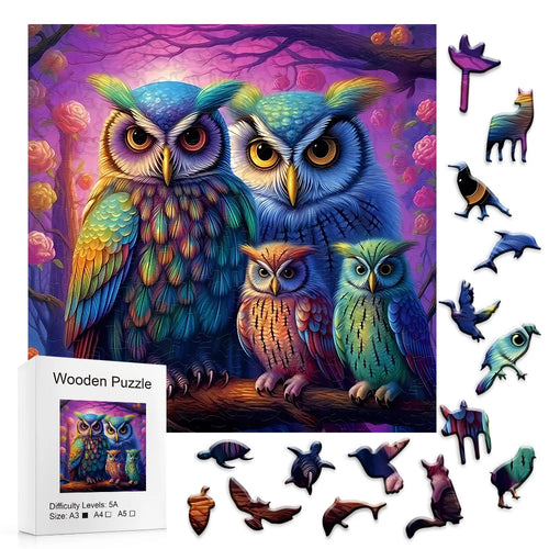 Cozy Owl Family - Wooden Jigsaw Puzzle