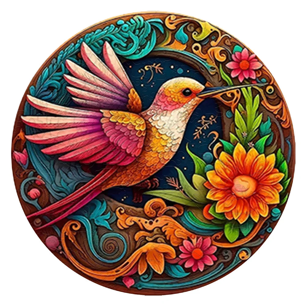 Peach Hummingbird - Wooden Jigsaw Puzzle