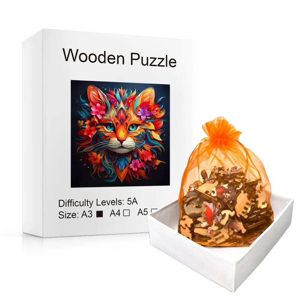 Beautiful Flower Cat - Wooden Jigsaw Puzzle