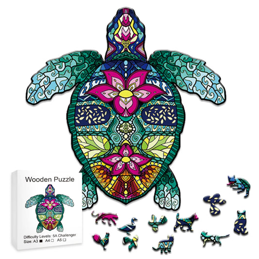 Pink Flower Turtle - Wooden Jigsaw Puzzle