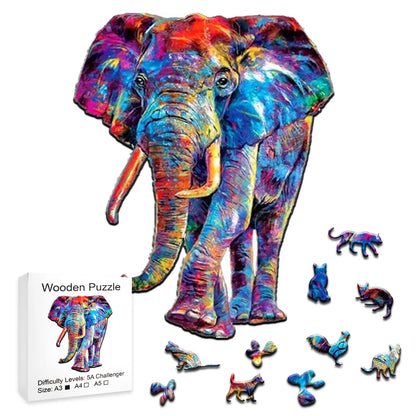 Colorful Powder Elephant - Wooden Jigsaw Puzzle