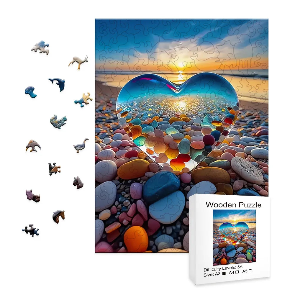 Beach Glass Heart - Wooden Jigsaw Puzzle