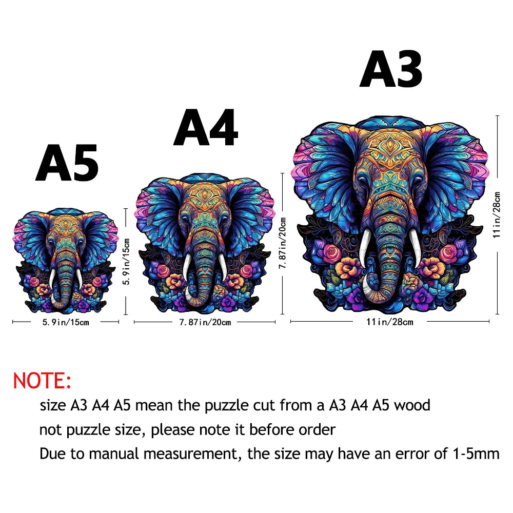 Purple Mandala Elephant - Wooden Jigsaw Puzzle