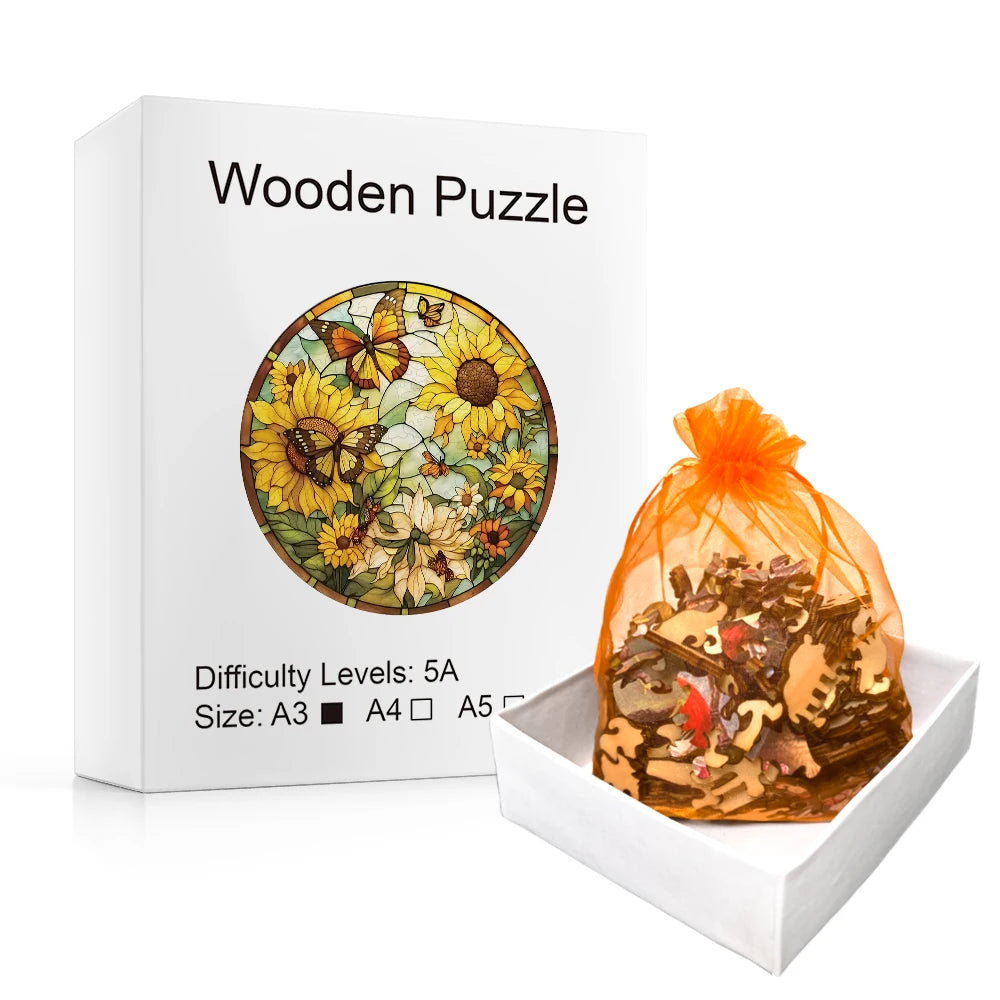 Sunflower Butterfly Circle - Wooden Jigsaw Puzzle