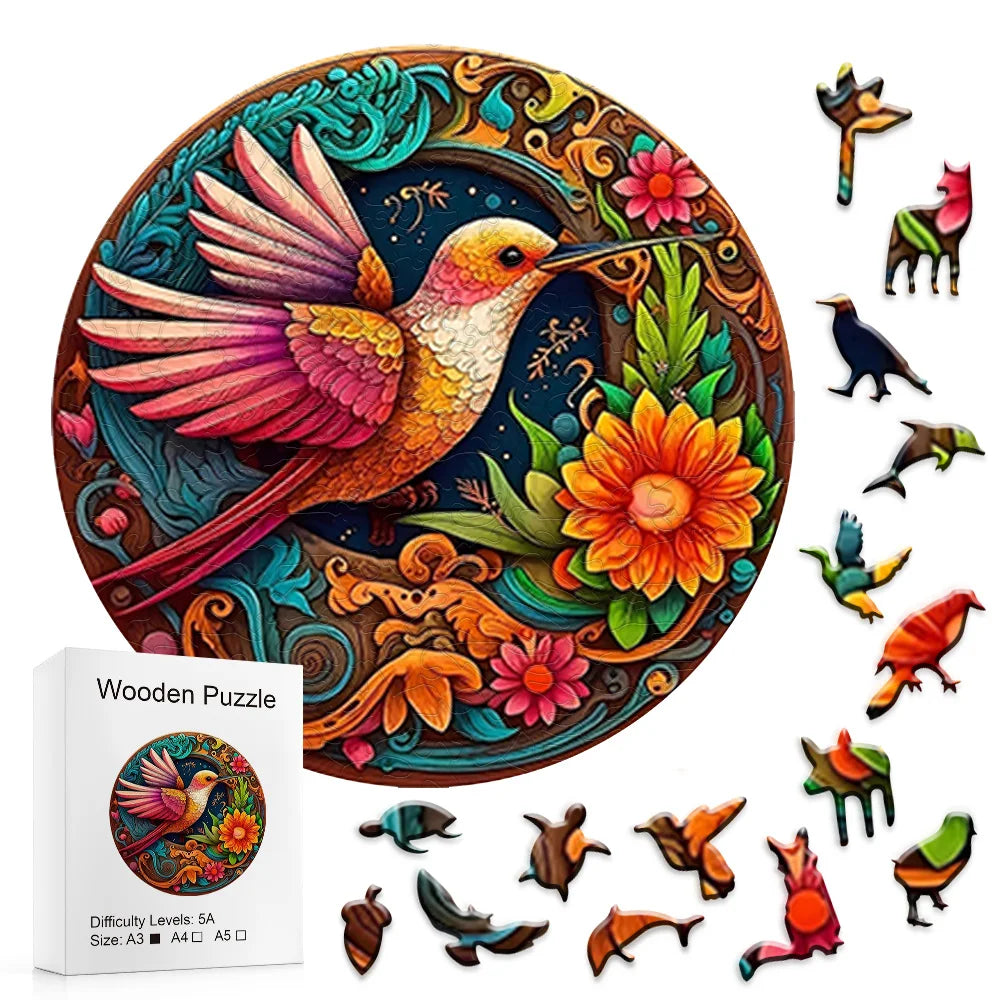 Peach Hummingbird - Wooden Jigsaw Puzzle