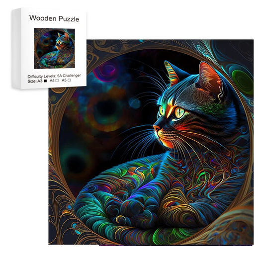 Cozy Galaxy Cat - Wooden Jigsaw Puzzle