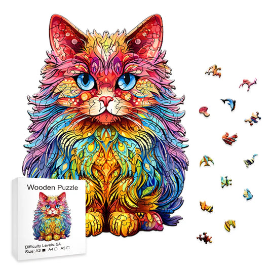 Rainbow Persian Cat - Wooden Jigsaw Puzzle