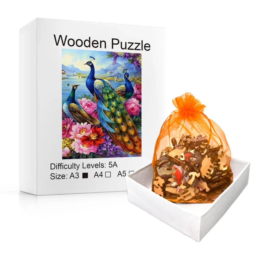 Lakeside Peacocks - Wooden Jigsaw Puzzle