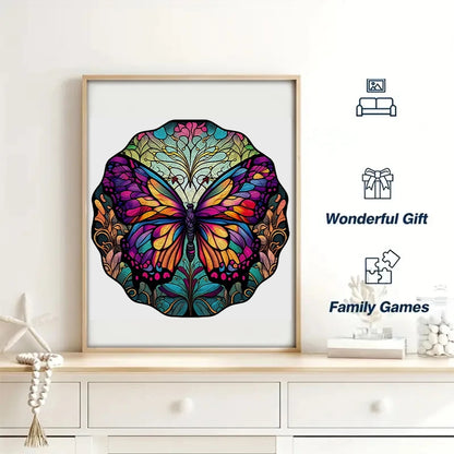 Stained Glass Purple Butterfly - Wooden Jigsaw Puzzle