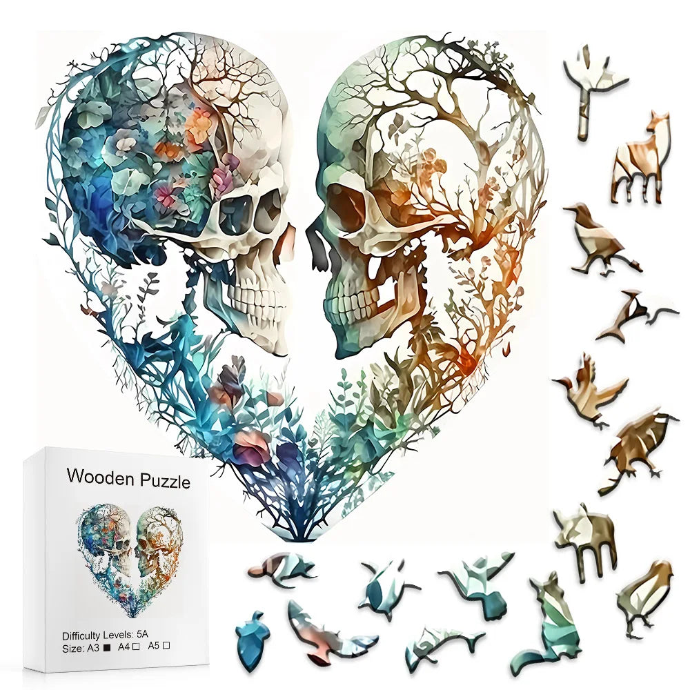 Skull Heart Shaped - Wooden Jigsaw Puzzle